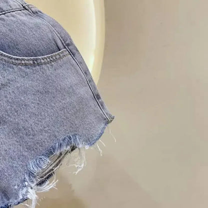 Girls' Denim Shorts Summer Thin Children's Ripped Outer Hot Pants Three-quarter Soft Pants Kids Shorts Loungewear Outfit