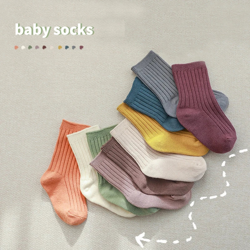 5Pairs/lot Baby Socks for Kids Girls Boy Cotton Stripe Solid Spring Autumn Toddler Knitted Socks Newborn Children Socks Clothes