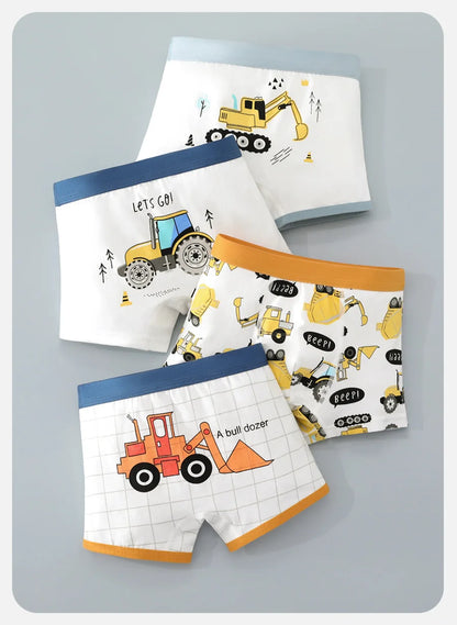 Children's Underwear for Kids Boy Cute Panties Cartoon Print Underpants Train Boxers Toddler Car Print Comfortable Shorts 4pcs