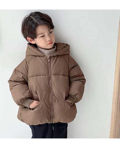 Autumn Winter Kid Thicken Fashion Cotton Coat Boy Children Solid Cardigan Hooded Long Sleeve Tops Girl Baby Warm Casual Jacket