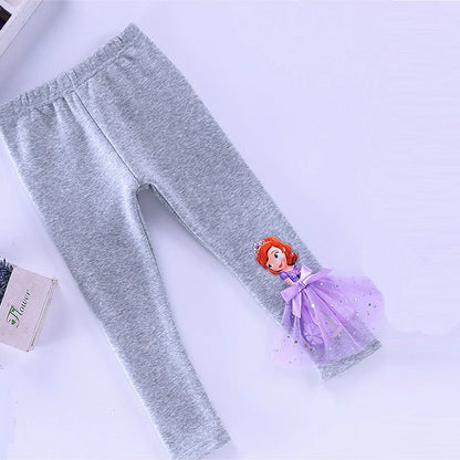 Disney New Girls Pants Cotton for Children Frozen Elsa Baby Girl Pink Blue Trouser Lace Kids Legging Sofia 2-8Y