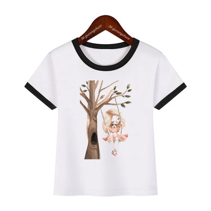 T-Shirt For Girls Cute Flower Animal Cartoon Print Girls Clothes Summer Casual Boys Tshirt Funny Toddler Tshirt Top Dropshipping