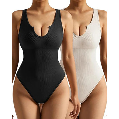 Sleeveless Halter Back Bodysuits  Notch Neck Ribbed Sexy Tank Tops Summer One Piece Bodycon Fashion Streetwear Bodysuit Women