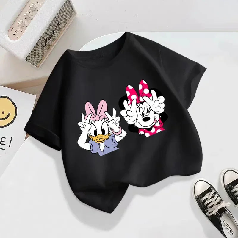 Disney Hipster Mickey Minnie Mickey Mouse T-shirt Kids Boys Girls Street Clothing Short sleeved kids T-shirt clothing top