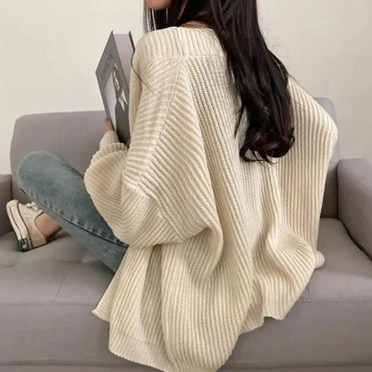 Zoki Harajuku Oversize Cardigan Sweater Women Casual Loose Lazy Wind Korean Tops Vintage Long Sleeve Lady Simple Design Cardigan