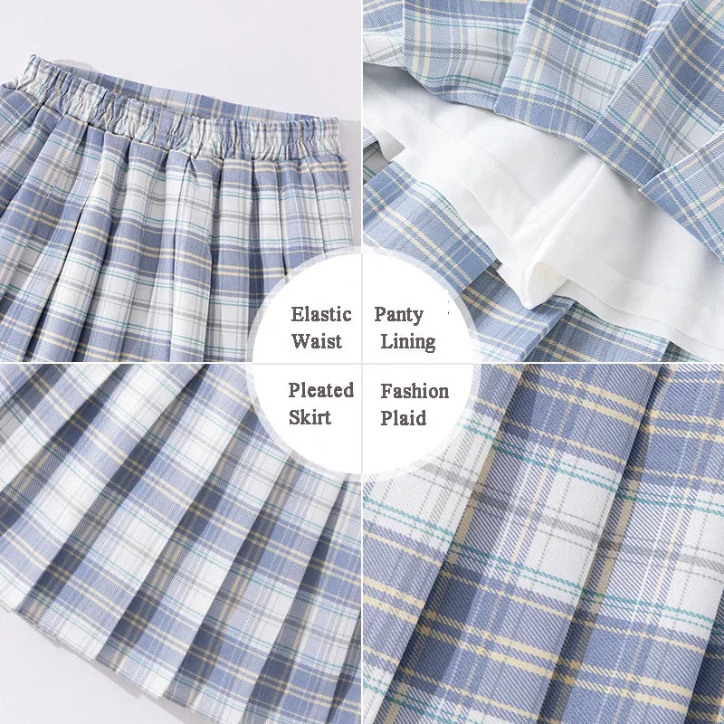 Teenage Pleated Skirts 10 12 13 14 Years Summer 2023 Girls Plaid Skirt High Waist Skirts Kids Cute Uniforms Children Dance Skirt