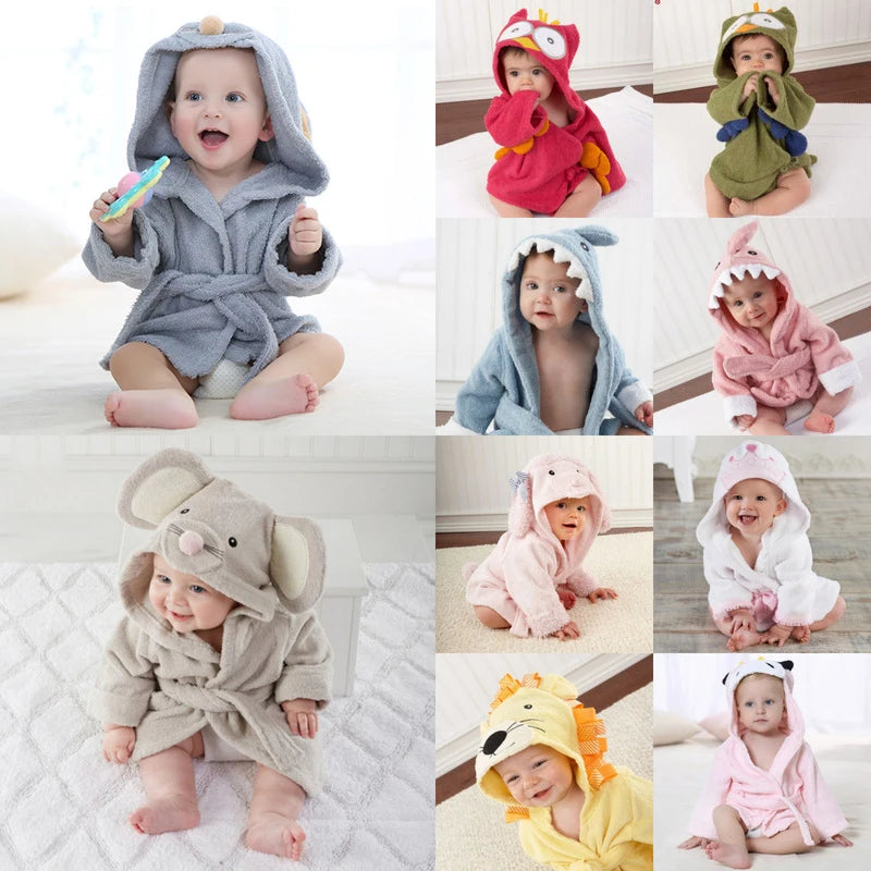 0-2Y Cotton Kids Robes Newborn Bath Towel Hood Cartoon Fashion Sleepwear Girls Boys Bathrobe For Children Baby Receiving Blanket