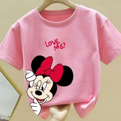 Minnie Printing T-shirt Babies Girls O-neck Bottoming Shirt Fashion Simple Cute Short Sleeve Tops Child Cartoon Clothes