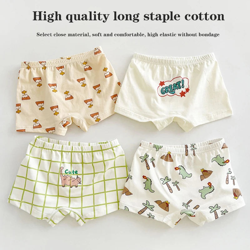 4 Pcs/Set New Cotton Panties Kids Short Briefs Cartoon Dinosaur Baby Boy Underwear Children Underpants For Spring Summer