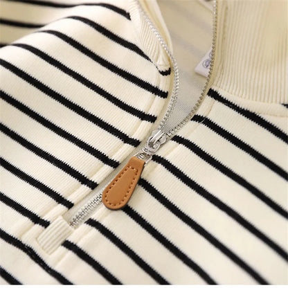 Boys Stripes Sweatshirt Coats Spring Autumn Girls Casual Pullover Big Kids Clothing Lapel Zipper Tops Children Sportswear 4-14Y