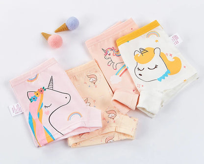 4PCS Girls Cute Unicorn Print Panties Kid Cotton Soft Antibacterial Knickers 2+y Young Children Underwear Thin Breathable Briefs