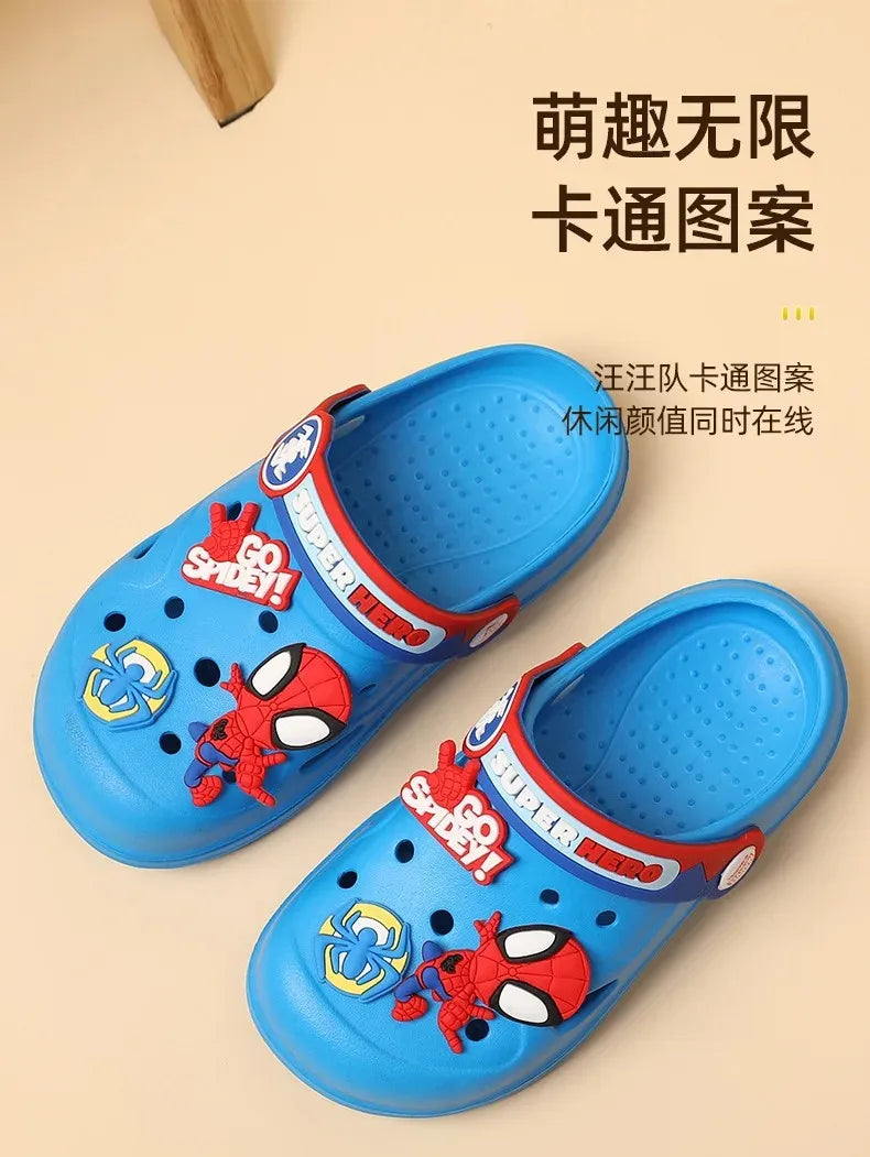 Disney Kids Slippers for Boys Summer Beach Indoor Slippers Cartoon Spiderman Home Soft Non-Slip Children Slippers Garden Shoes