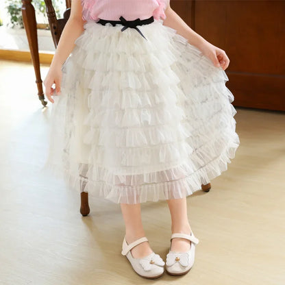 Girls Skirt Summer Mesh Fashion All-match Princess Skirt for Kids Casual Elastic Waist Teen School Children Long Skirt 4-12 Year