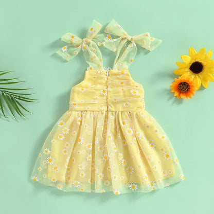 1-4years Kids Girl Sling Dresses Sleeveless Off Shoulder Tulle Floral Summer Dress For Infant Girls Party Street Princess Dress