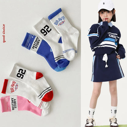 3 Pairs Kids Sock Boys Girls Fashion Letters Numbers Socks For Sneakers Cotton Socks Children 1-12T