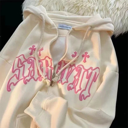 Womens Hoodies High Street Harajuku Retro HipHop Zip Up Hoodie Loose Sweatshirt Clothes Hot Sales Fashion Hooded Jacket Coat Y2K