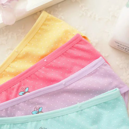 4 Pcs/Lot Kids Cotton Briefs Girls Panties Cartoon Pattern Underpants Candy Colors Triangle Girls Underwear  2-10 Years