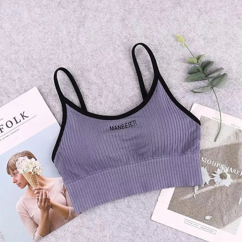 Women's Letter Beautiful Back Wrap Chest Wipe Gathered Sports Anti-Slip Suspender Underwear Sexy Crop Top Cotton Traceless Vest