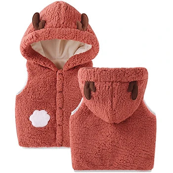 Keep Warm Autumn Winter Sleeveless Jacket For Girls Boys Cute Animal Hooded Vest New Fashion Plush Outerwear Baby Waistcoat 0-4Y