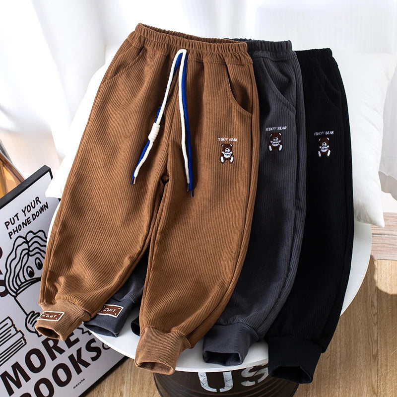 Spring Boys Casual Pants Loose Trousers Autumn Kids Clothes Embroidered Bear Sweatpants Child Outdoor Jogger Pants for 2-8 Years