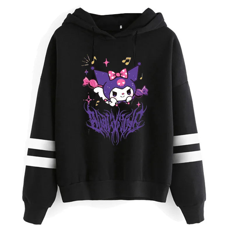 Funny Fashion Clothes Kuromi Hoodie Sanrio Kuromi Women Manga Sweatshirt  Harajuku Female Hoodies Hoody Sweatshirts