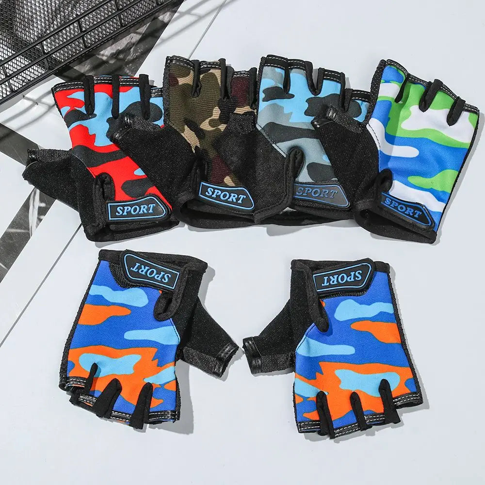 Outdoor High Elastic Riding Equipment Cycling Half Finger Mittens Child Bicycle Gloves Children's Bike Gloves Camouflage