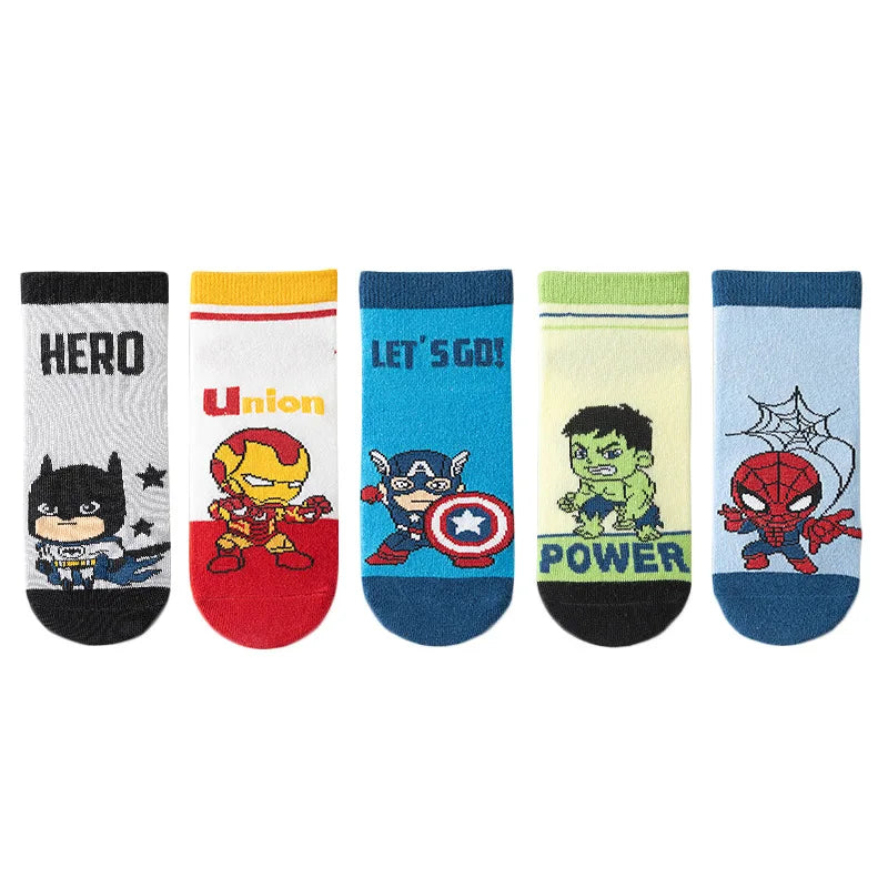 5 Pairs Spiderman Cotton Children's Socks iron Man Hulk Thor Anime kids Boys Short Socks Cartoon Baby Spring Summer Sock Y