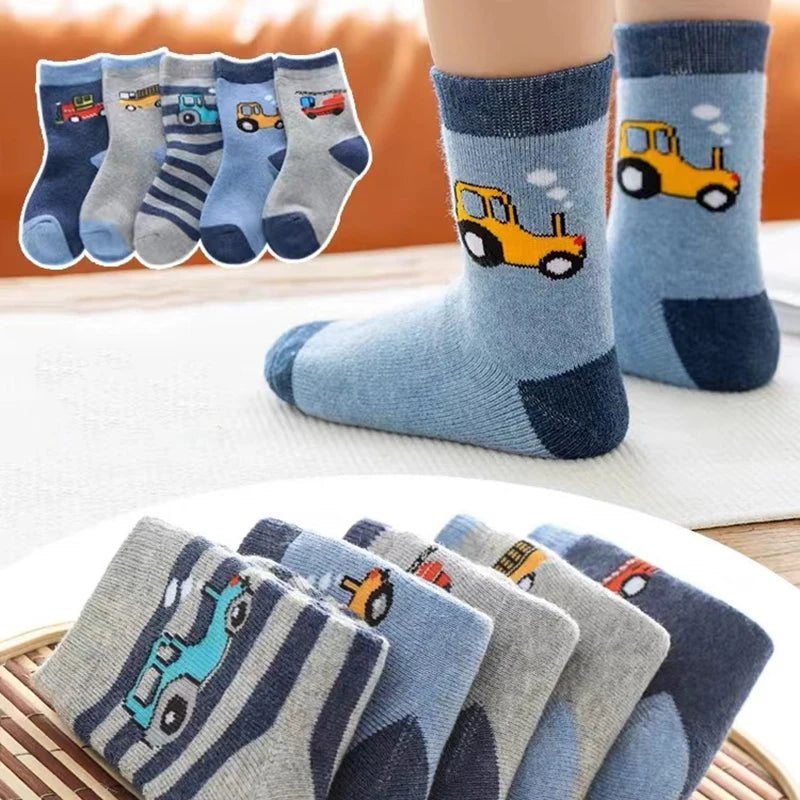 5Pairs 1-16Years Terry Socks for Children cartoon children's fashion wholesale to resell socks little car  Delicate and soft