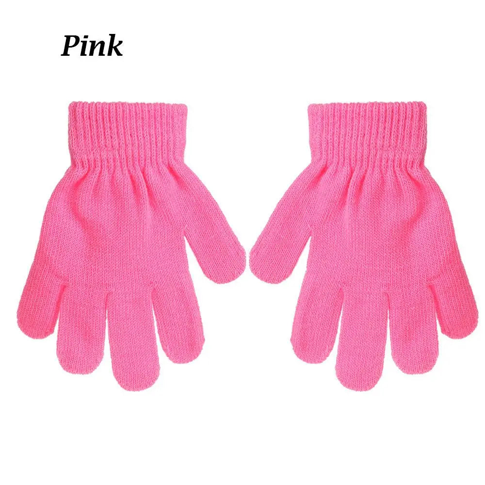 Kids Gloves Autumn Winter Keep Warm Boys Girls Candy Color Stretch Knitted Mittens Children Full Finger Gloves Clothes Accessory