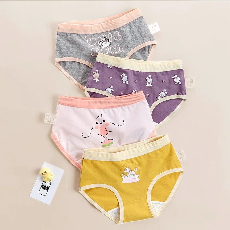 Girls Panties Kids Cotton Underwear Children's Briefs Cherry Cartoon Short 4Pcs/lot