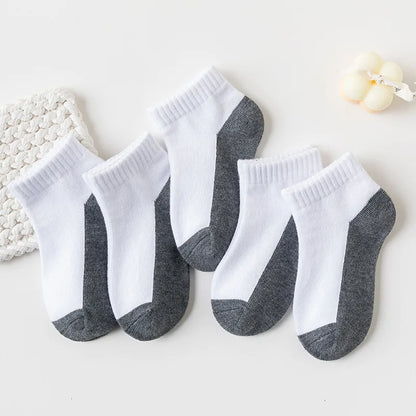 5 Pairs Spring Children Socks 100% Cotton Kids Fashion Black White Pink Student Baby Girl Boy Sports Short Socks For 1-12 Years