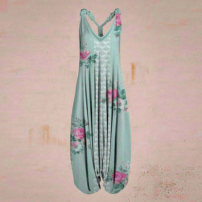 Fashionable Loose Racerback Pleated Jumpsuit With Spaghetti Straps Vintage Paisley Style Printed Overall Jumpsuit For Feamle