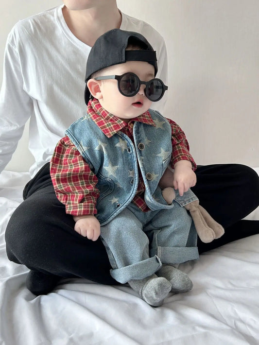 Spring And Autumn Newborn Infant Baby Boys Denim Star Coat Vest Sleeveless Kids Fashion Casual Baby Clothing