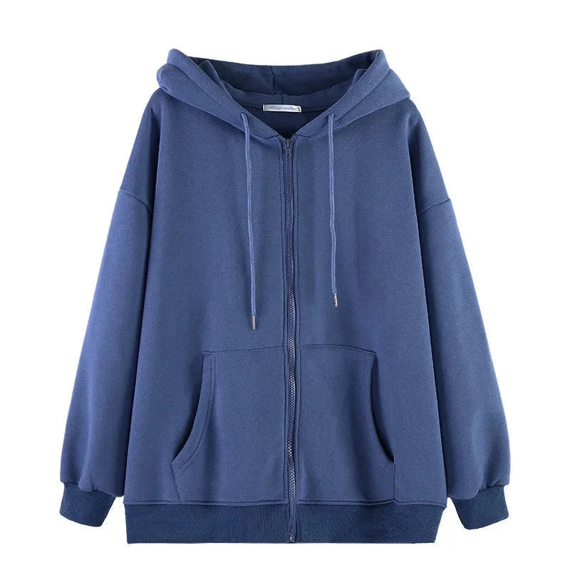 Oversize Women Hoodies Casual Solid Zip Up Hooded Sweatshirt Harajuku Korean Loose Couple Hoodie Jacket Coat Streetwear