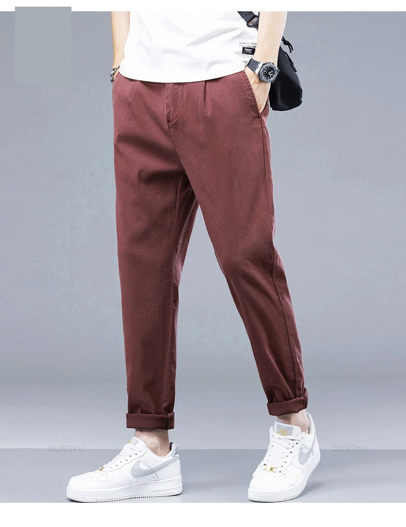 Brand Clothing New Summer Soft Lyocell Fabric Men's Casual Pants Thin Slim Elastic Waist Korea Jogger Ankle Length Trousers Male