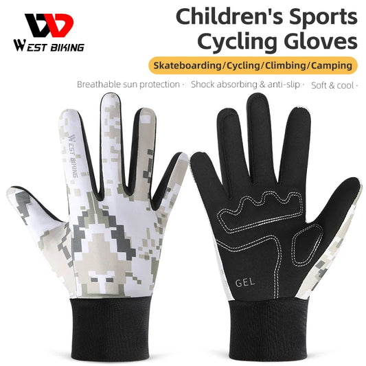 WEST BIKING Cycling Gloves Children's Full Finger Gloves Safety Riding Bike Breathable Soft Motorcycle Children Gloves Supplies