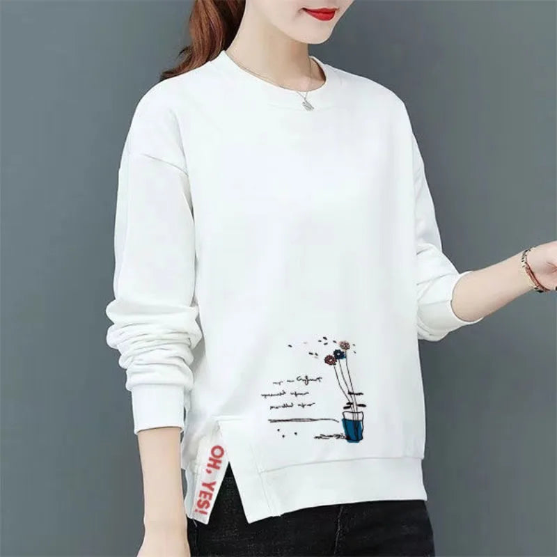 Women's Clothing Pullover Lantern Long Sleeve Autumn Winter Round Neck Geometric Printing Casual Hoodies Office Lady Tops