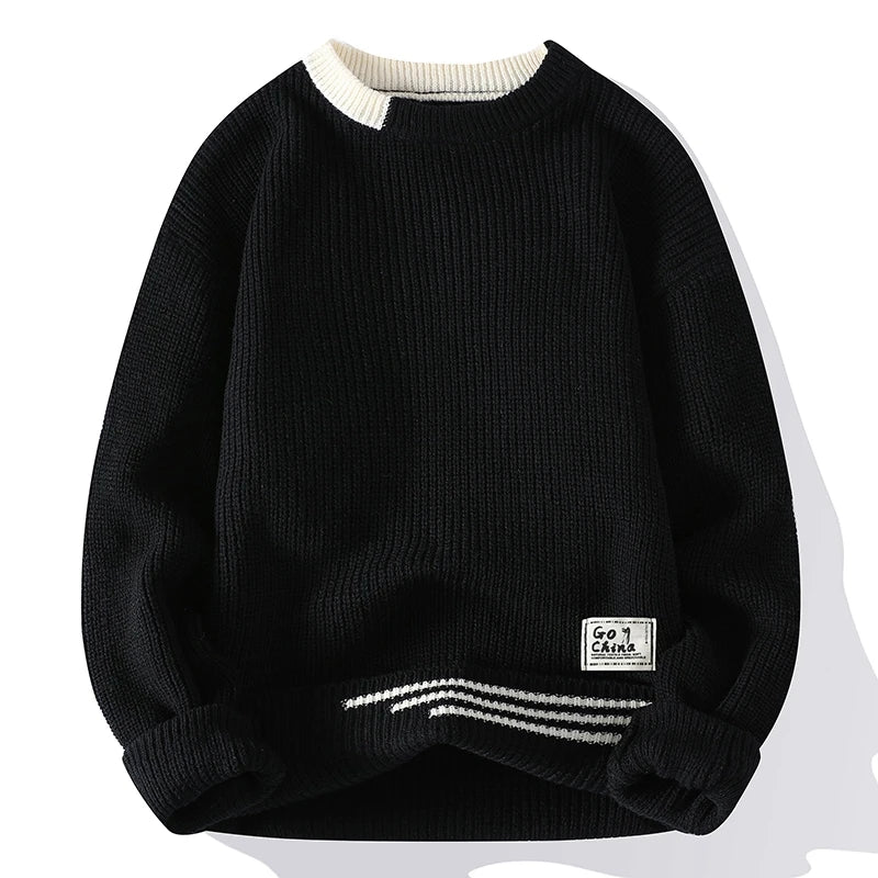 New Autumn Winter Korean Knit Pullovers Men Fashion Knitted Sweater Mens O-Neck Patchwork Casual Knitwear Slim Pullover Sweaters