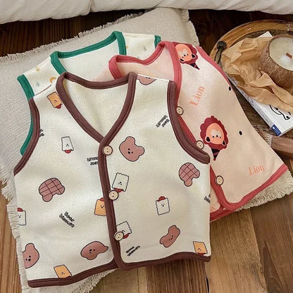 Winter Baby Vests Fleece Sleeveless Jackets for Kids Warm Boys Girls Windbreaker Cartoon Flower Cute Toddler Waistcoat Clothing