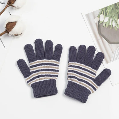 Fashion Striped Gloves Kids Winter Unisex Boys Girl Thick Warm Children Full Finger Mittens Glove For 4-7 Years