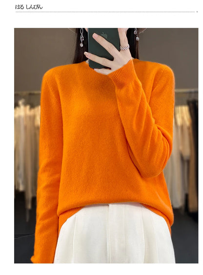 Women 100% Pure Merino Wool Knitted Sweater Autumn Winter Fashion O-Neck Pullover Seamless Jumper Tops Cashmere Warm Clothes