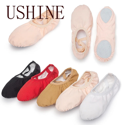 USHINE Girls Ballet Shoes Canvas Ballet Dance Slippers for Women Kids Children Practise Classic Split -Sole Adult Flat Dancing