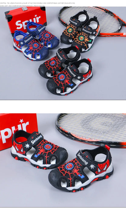 Children's Sandals Summer New Black Red Cartoon Lightweight Boys Girls Beach Shoes Blue Color Blocking Soft Kids Shoes Sandals