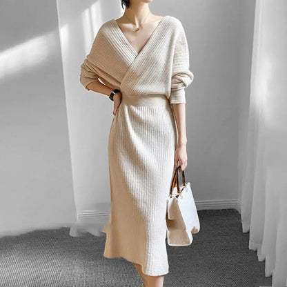 Knitted Long Clothes Robe V Neck Solid Dresses for Women Sexy Daring Maxi Bodycon Evening Woman Dress Designer Outfits Crochet