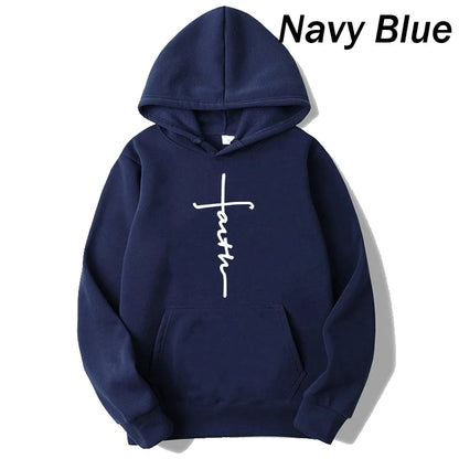 Unisex Cool Faith Print Hoodie Sweatshirt Men Women Fleece Hoodie Fashion Sports Hoodie Crew Neck Hoodie Sweatshirt