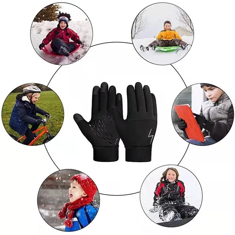 Winter Children Bicycle Riding Gloves Warm Non-slip Waterproof Touch Screen Outdoor Sport Bike Cycling Skiing Full-finger Gloves