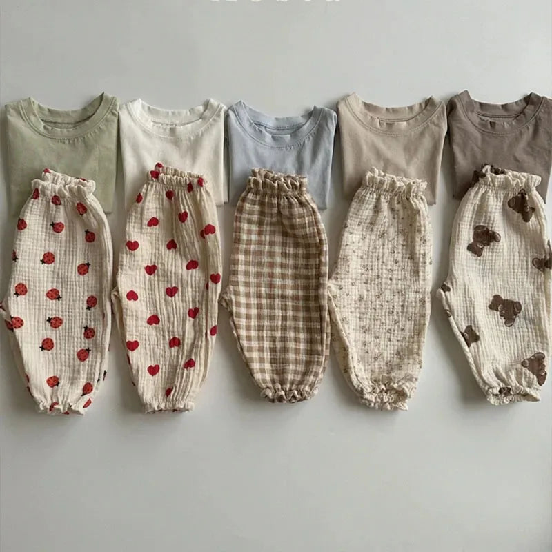 Boys and Girls' Summer New Floral Bloomers Organic Cotton Baby Pants Baby Loose Casual Pants Korean Version Mosquito Proof Pants