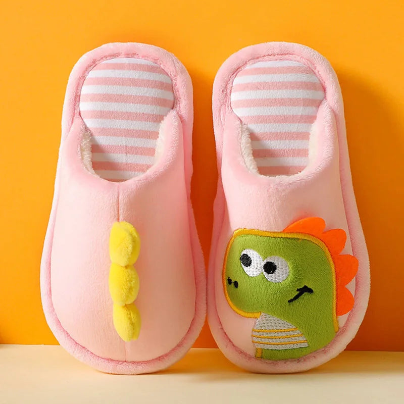 Children Cartoon Dino Fur Slipper Soft Autumn Winter Warm Princess Baby Boy Girl Indoor Home Bedroom Kid Cotton Fleece Fur Shoes