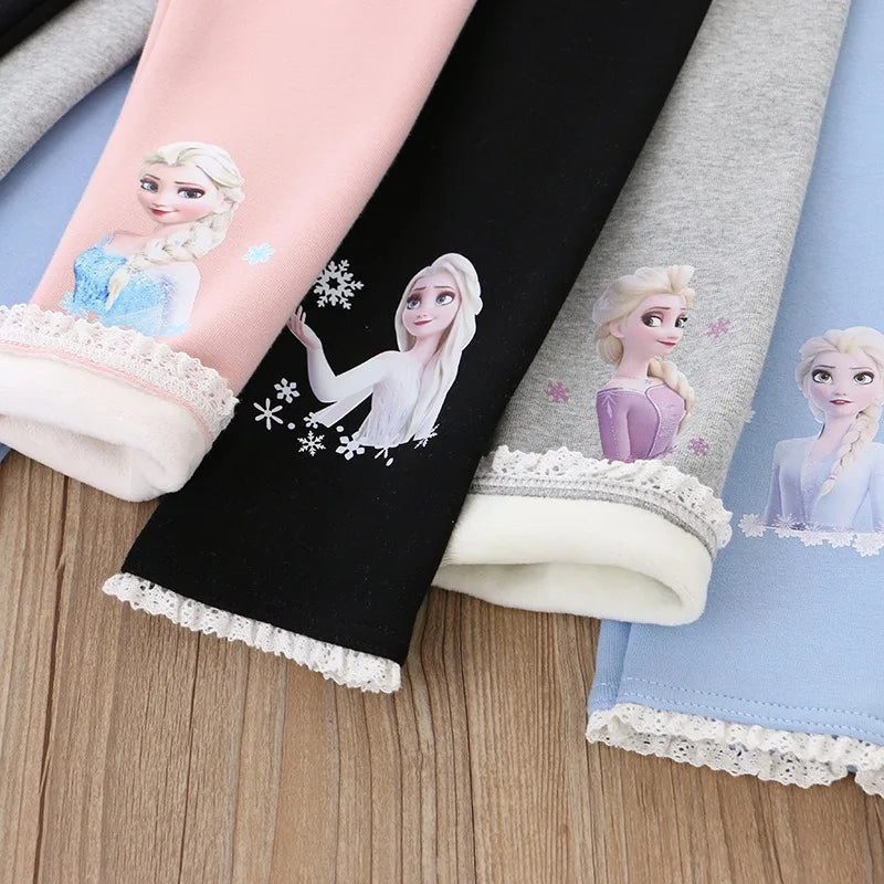 2024 New Disney Winter Thickening Girls Pants Leggings for Children Frozen Anna Elsa Baby Girl Trouser Kids Pants Fashion 2-8T