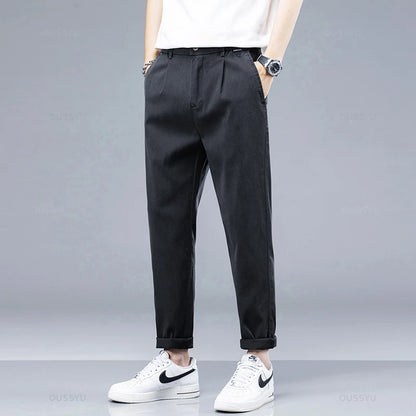 Brand Clothing New Summer Soft Lyocell Fabric Men's Casual Pants Thin Slim Elastic Waist Korea Jogger Ankle Length Trousers Male